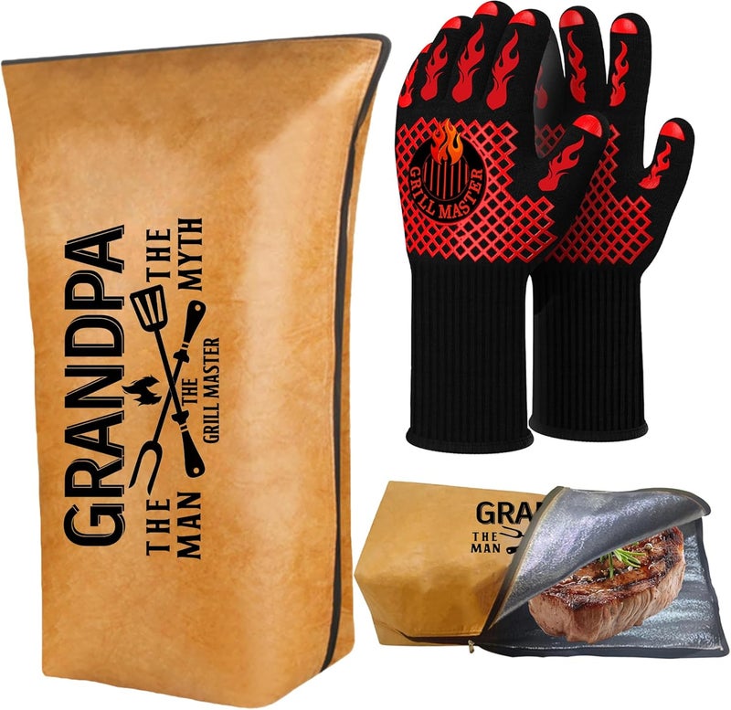 LEWARAN Grandpa Gifts, Gifts for Grandpa Christmas from Grandkids BBQ Blanket for Resting Meat with Grill Gloves, Meat Resting Bag for BBQ Smoking, Grilling Gloves Heat Resistant for Grill on Birthday - Image 1